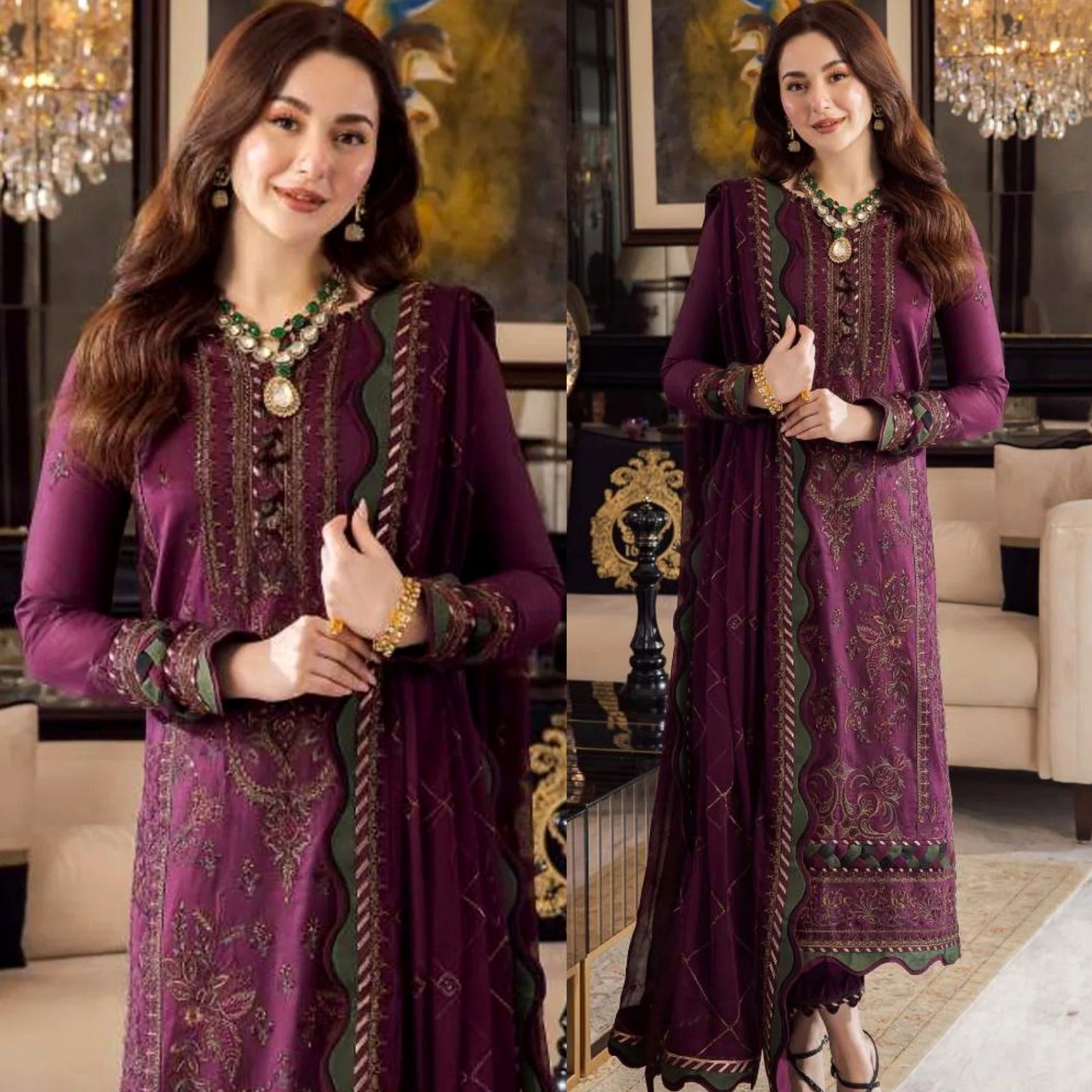 Embroidered Lawn 3 Piece Unstitched Shirt With Chiffon Embroidered Dupatta- 5015