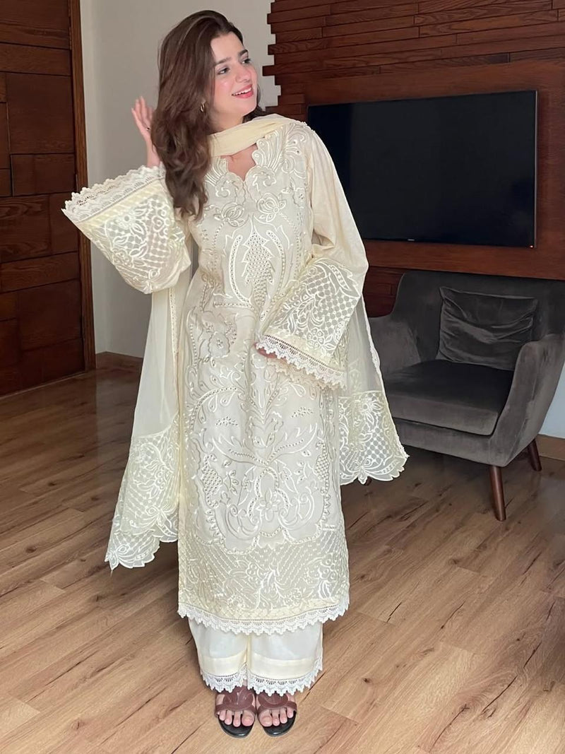 Embroidered Lawn 3 Piece Unstitched With Organza Embroidered Dupatta-5307