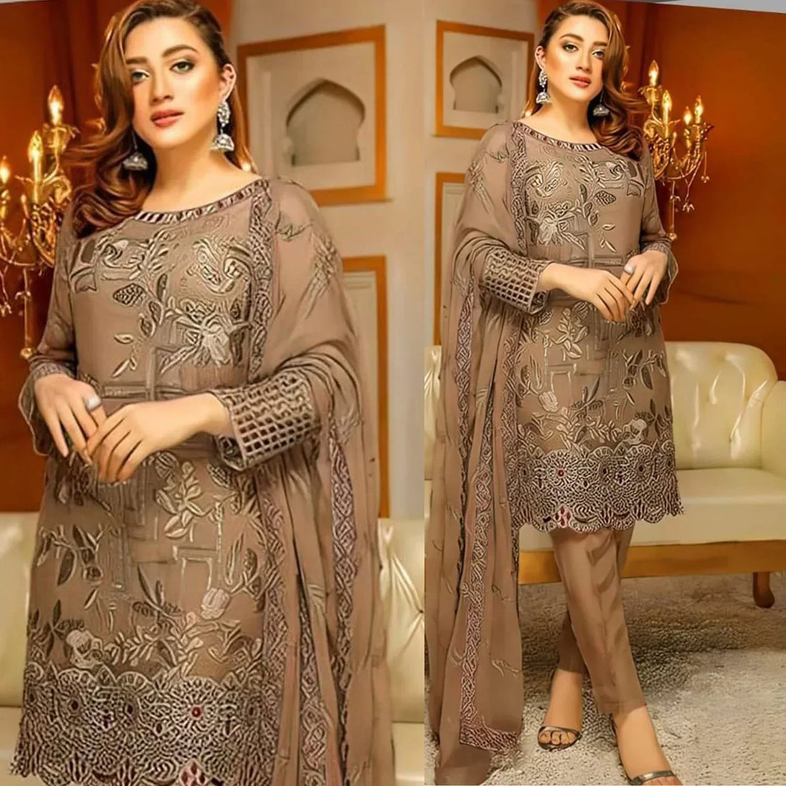 Embroidered Lawn 3 Piece Unstitched Shirt with Chiffon Embroidered Dupatta-5186
