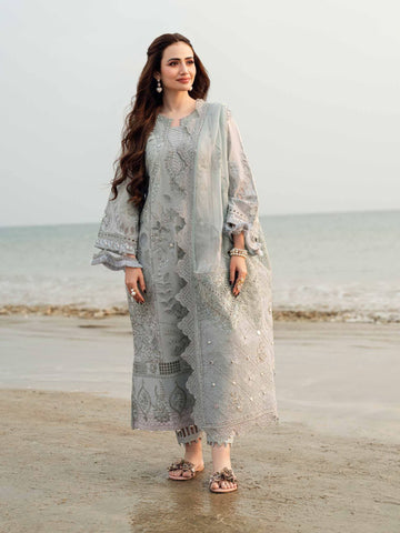 Embroidered Lawn 3 Piece Unstitched Shirt With Khadi Net Embroidered Dupatta-5401