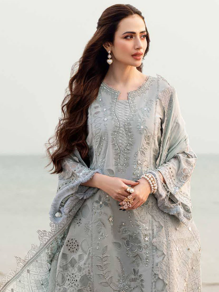 Embroidered Lawn 3 Piece Unstitched Shirt With Khadi Net Embroidered Dupatta-5401