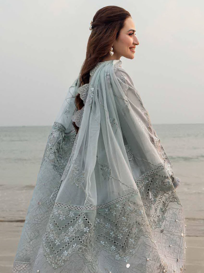 Embroidered Lawn 3 Piece Unstitched Shirt With Khadi Net Embroidered Dupatta-5401