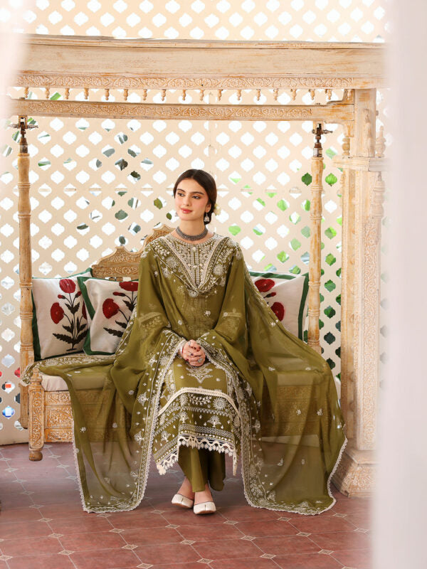 Embroidered Lawn 3 Piece Unstitched Shirt With Organza Embroidered Dupatta-5211