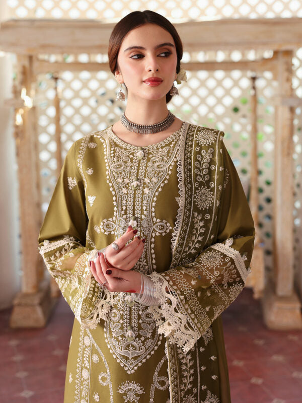 Embroidered Lawn 3 Piece Unstitched Shirt With Organza Embroidered Dupatta-5211